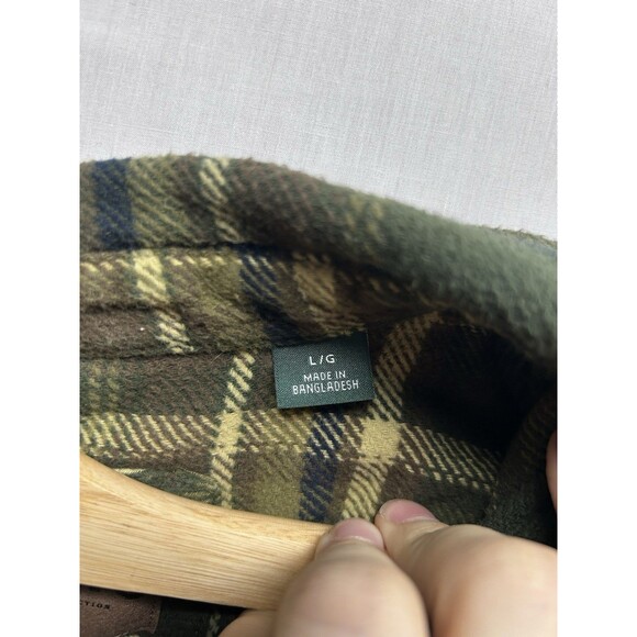 Orvis Flannel Shirt Jacket Mens Large Olive Green Plaid Shacket W/Pockets - Picture 5 of 9